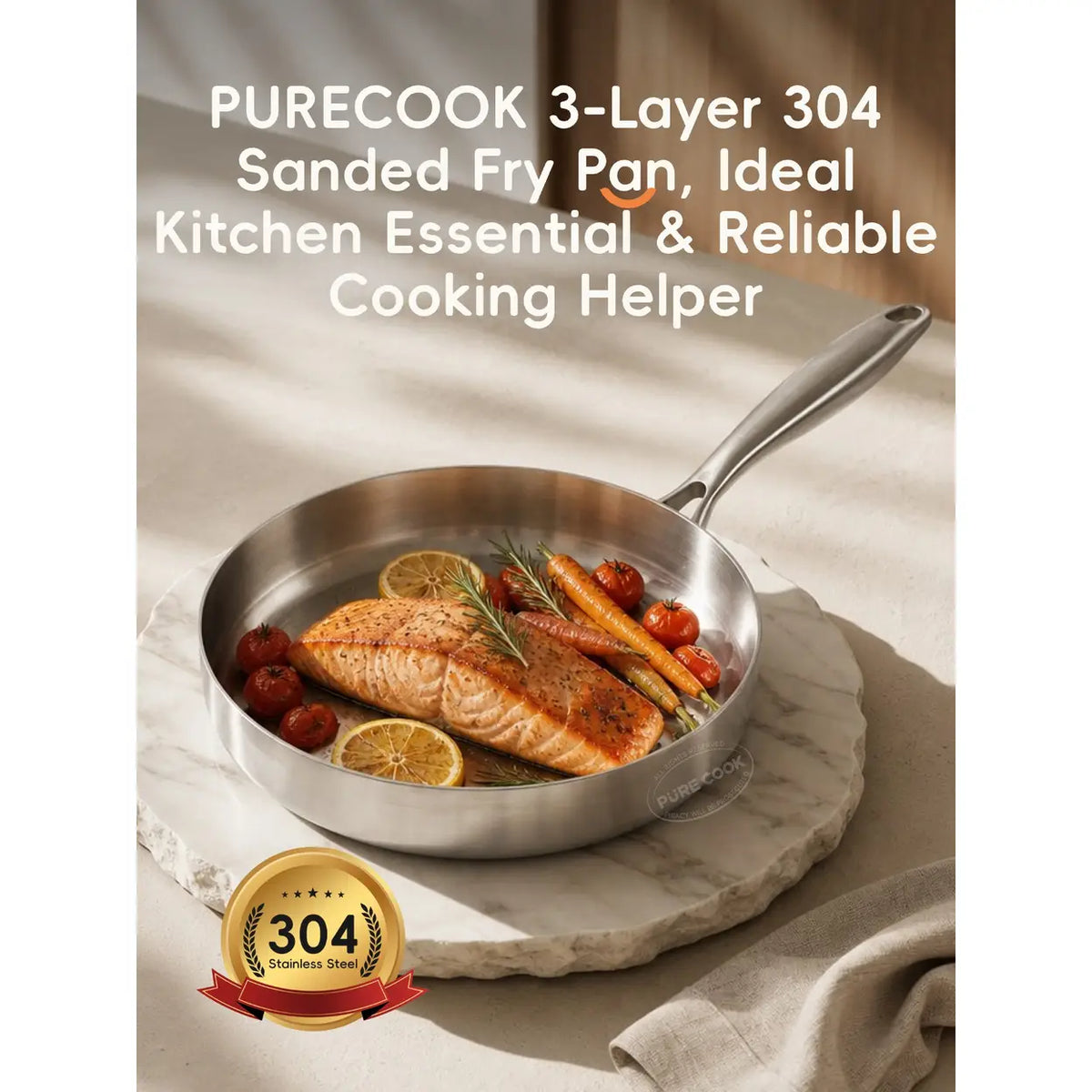 PURE COOK 304 dreischichtige Edelstahl-Pfanne – 20 cm – induktionsgeeignet – ohne Deckel