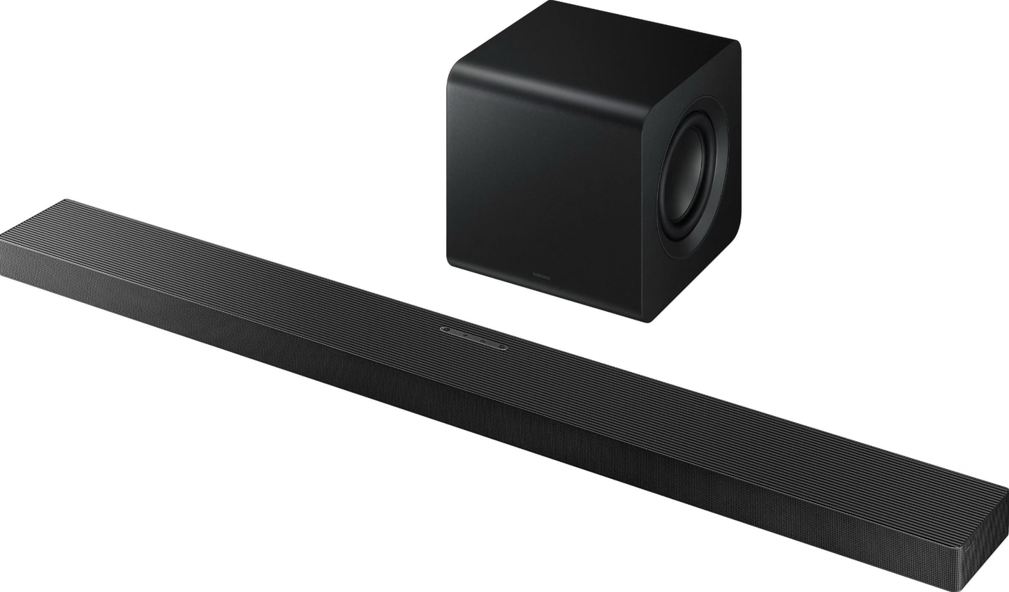Samsung - Q-Series Soundbar & Wireless Subwoofer - HW-QS700F - Cinematic Dolby Atmos - Q-Symphony & SpaceFit Sound - Schwarzes Metall & Kunststoff