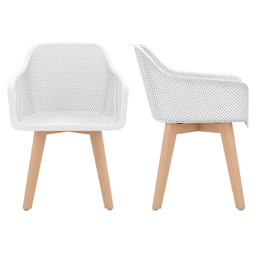 Coast Esszimmerstühle Weiß - 2er-Set - 57 x 56 x 75 cm - mit Netzrückenlehne und Buchenholzbeinen
