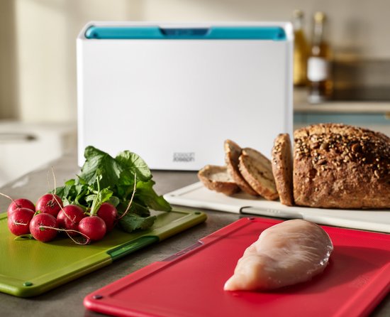 Joseph Joseph – Geschenkset „Folio Icon“ mit 4 Schneidebrettern im Halter, Arktisweiß – Polypropylen – Weiß