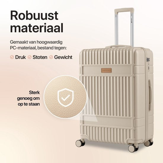 SKYCASES Classic Heritage – Großer Reisekoffer – TSA-Schloss – 76 x 52 x 30 cm – 100 l – XL-Rollkoffer – Geräuscharme 360°-Rollen – Leicht – Trolley – Beige