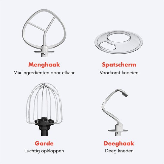 KitchenBrothers - Küchenmaschine - Küchenroboter - 5L - Küchenmixer - 1200W - Rot