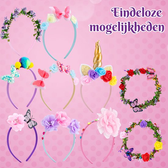 Vaive Haarband Bastelset 54-teilig - 10 Haarbänder basteln - Stirnband Basteln für Mädchen - Schmuck basteln - Bastelsets