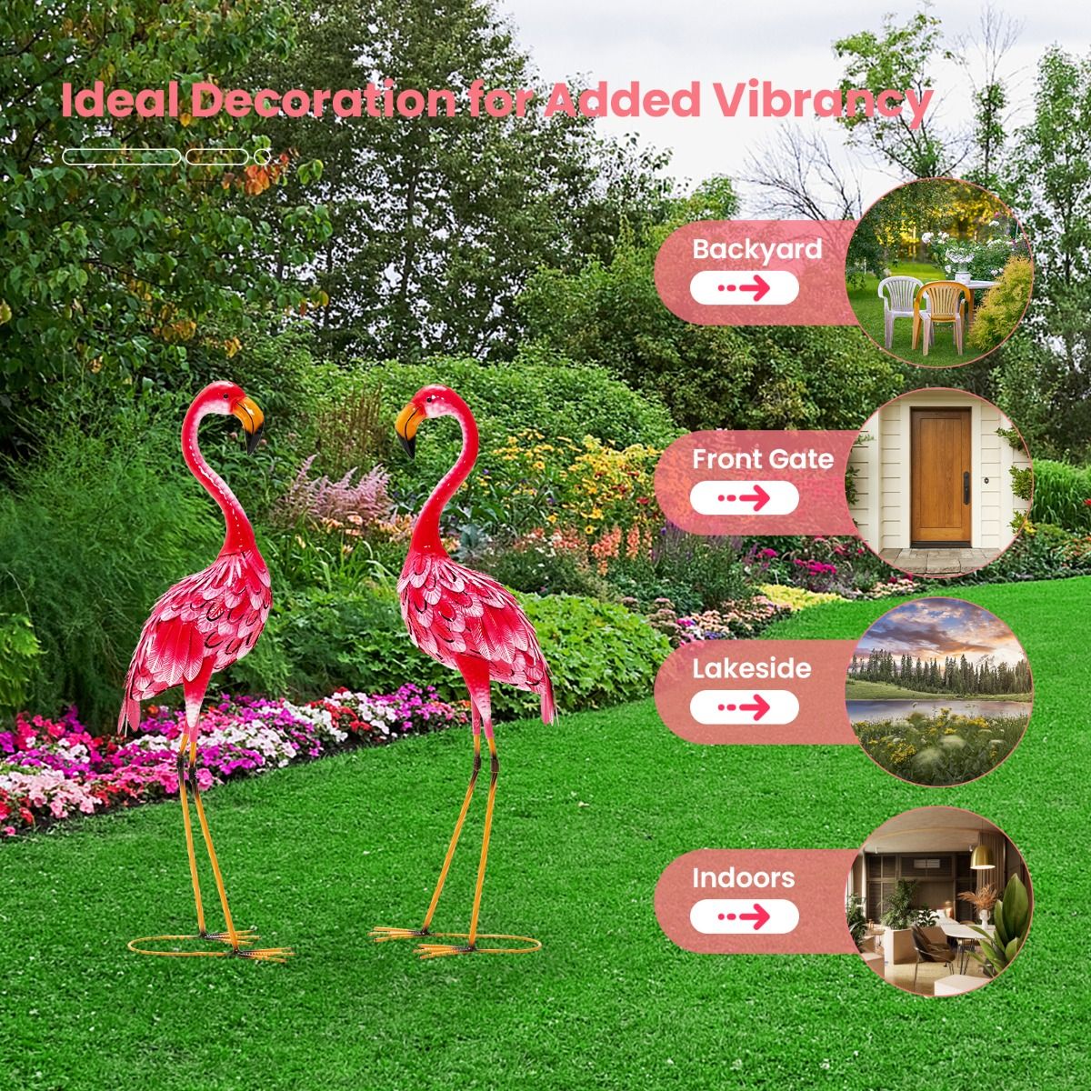 Coast Flamingo Garten Statuen - 2er Set - Metall - Rosa
