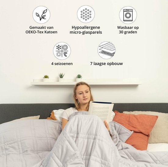 Ella - Gewichtsdecke - Therapiedecke - 9kg - 135 x 200cm - Wolle - Hellgrau