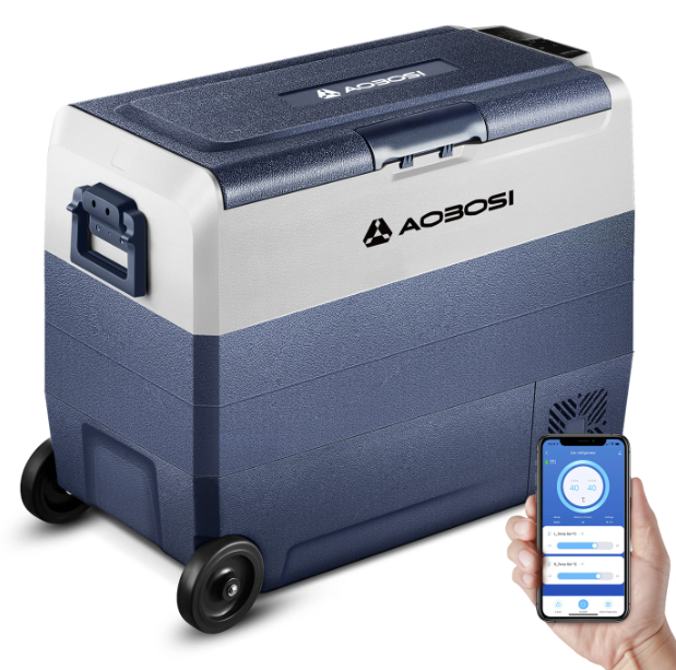 AAOBOSI 60 l Kompressor-Kühlbox mit zwei Temperaturzonen – Steuerung per App – 12/24 V & 230 V – Schwarz