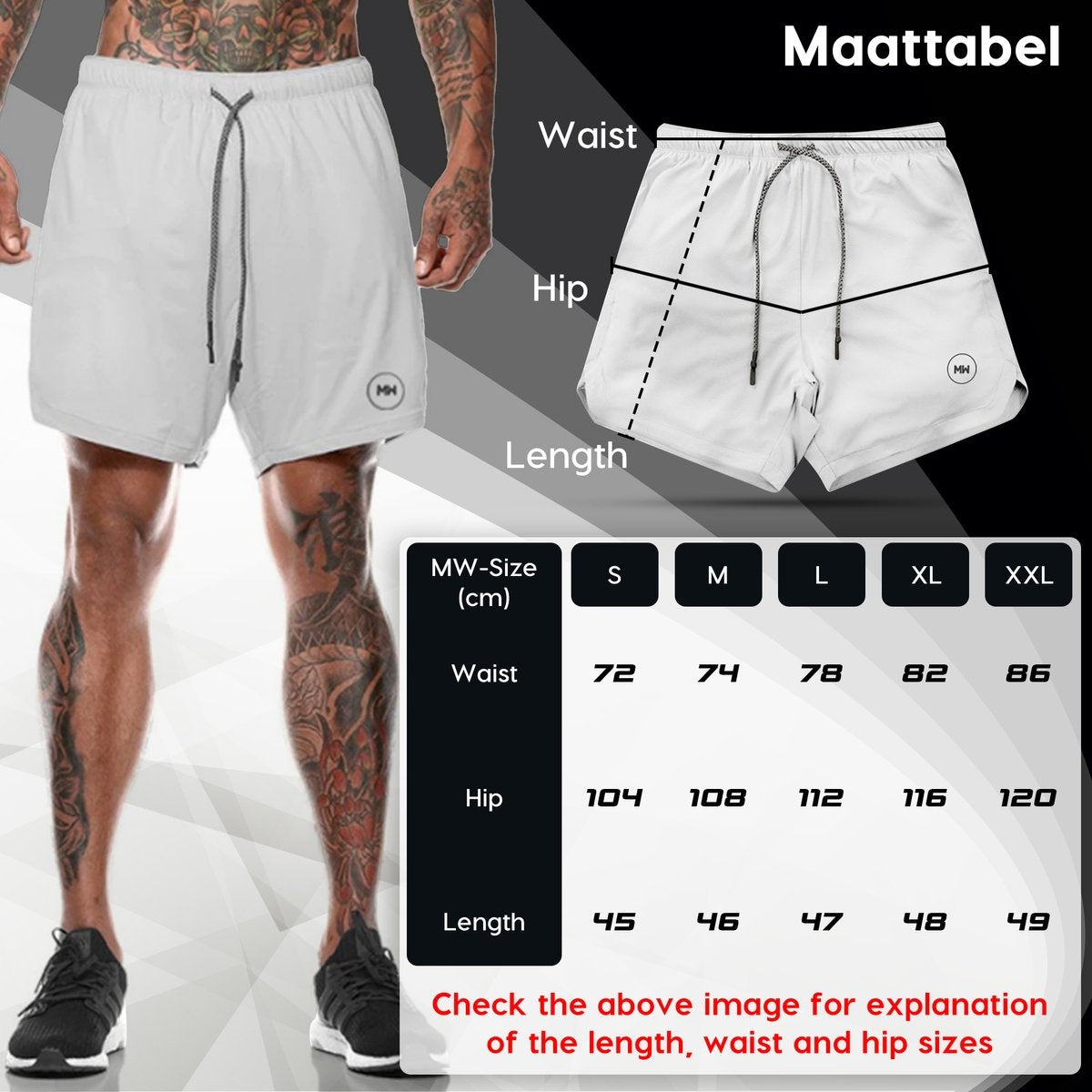 MWÂ¬Ã† - Sportbroek Heren - Fitnessbroek - Sportkleding - 2 in 1 Shorts - Hardloopbroek (Grijs - S)