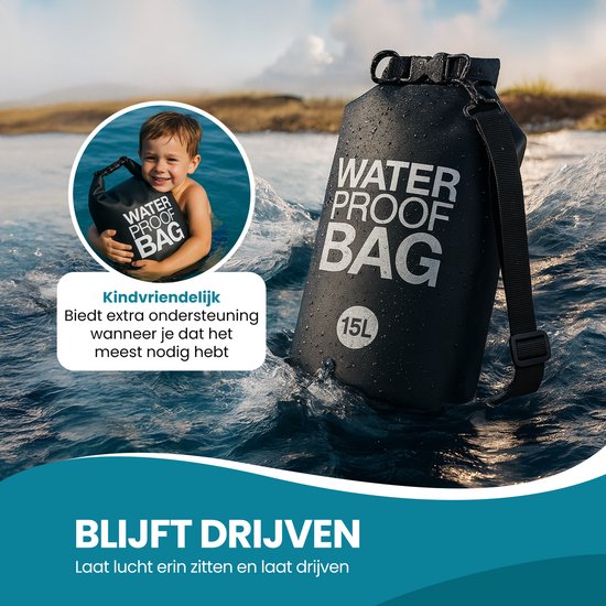 TTD® Waterproof Bag - Wasserdichter Drybag - Aufbewahrungsbeutel - 15 L - Outdoor Bag - Schwarz