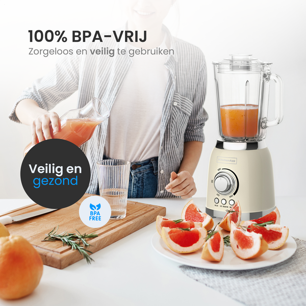 KitchenApp Retro-Mixer mit 1,5-Liter-Glasbehälter – 800 W – Eiswürfel, Smoothies und Pulsfunktion – stufenlos regelbar – Beige