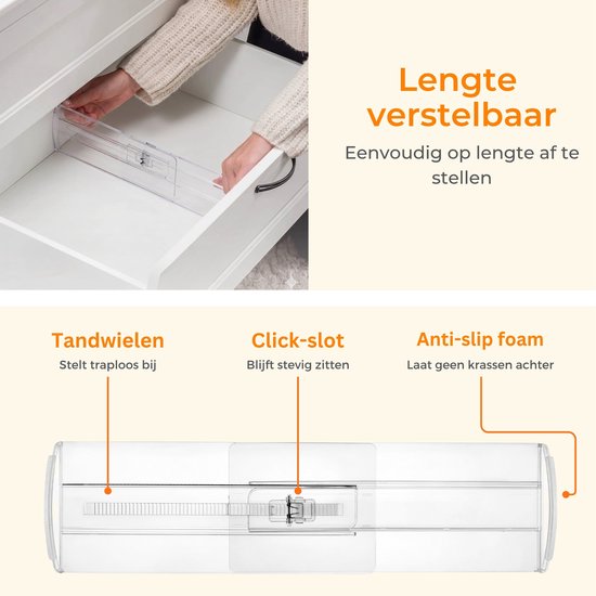 Posity Schubladenteiler - Verstellbar & ausziehbar - 12 Stück - Schubladenorganisation - Für Küche, Schlafzimmer & Kleidung - Kunststoff - Transparent