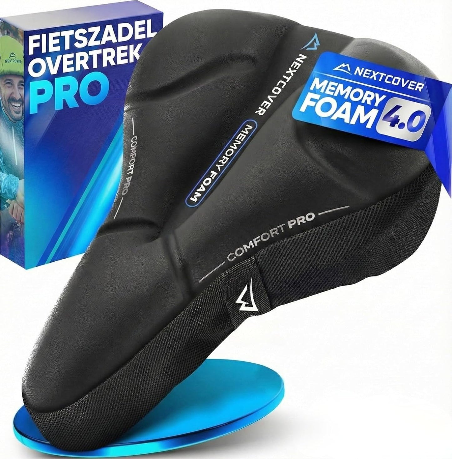 Nextcover Fahrradsattelbezug mit Memory Foam 4.0 und ergonomischem Gelkissen – universeller, bequemer Sattelbezug für Damen- und Herren-Trekkingräder