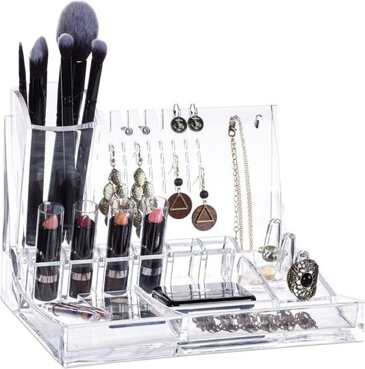 relaxdays make up organiser - acryl kosmetikhalter - kosmetik aufbewahrung - schmuckhalter transparent
