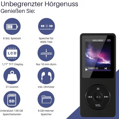 VAIVE - HiFi MP3 / MP4 Player Bluetooth - Diktiergerät - Dicataphone - FM Radio