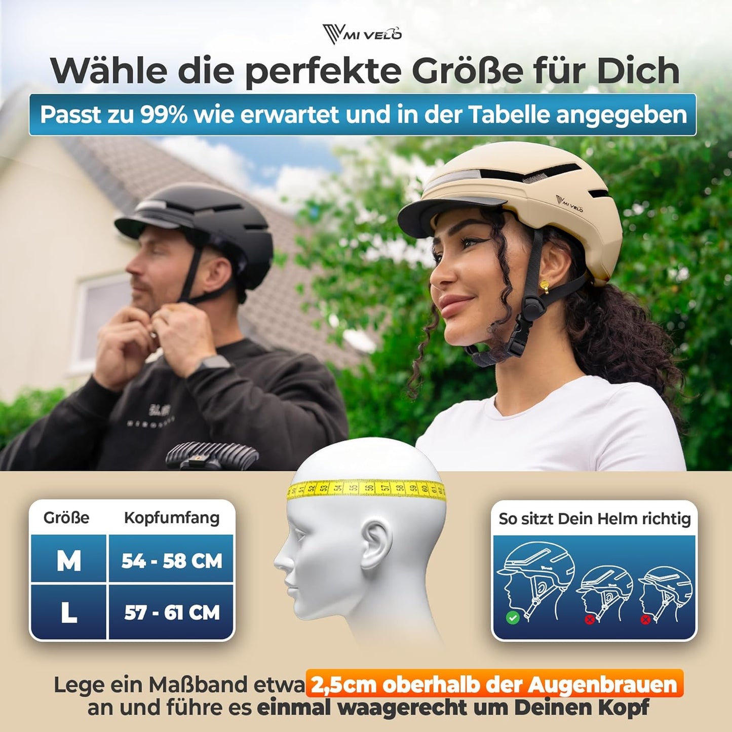 Mivelo Unisex-Radhelm NOVA - Mit Licht - NTA-zertifiziert bis zu 45km/h - Beige - Größe M (54-58 cm)