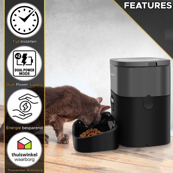 Toivo - Automatischer Futterspender - 4L Pro - für Katzen und Hunde - mit Batterie - Schwarz