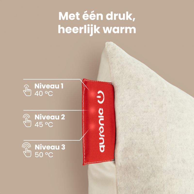 Auronic Heat Pillow Classic - kabelloses & wiederaufladbares elektrisches Infrarot-Kissen - 45x45 cm - taupe