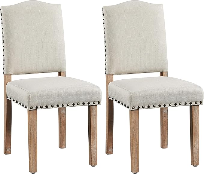 Yaheetech Esszimmerstühle, 2er-Set, gepolstert, mit Holzbeinen – Beige – max. 136 kg