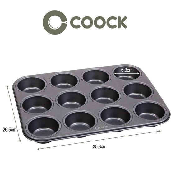 COOCK - Muffin Bakvorm met 12 Cupcake Vormpjes - Non Stick | Incl. Papieren vormpjes & E-book