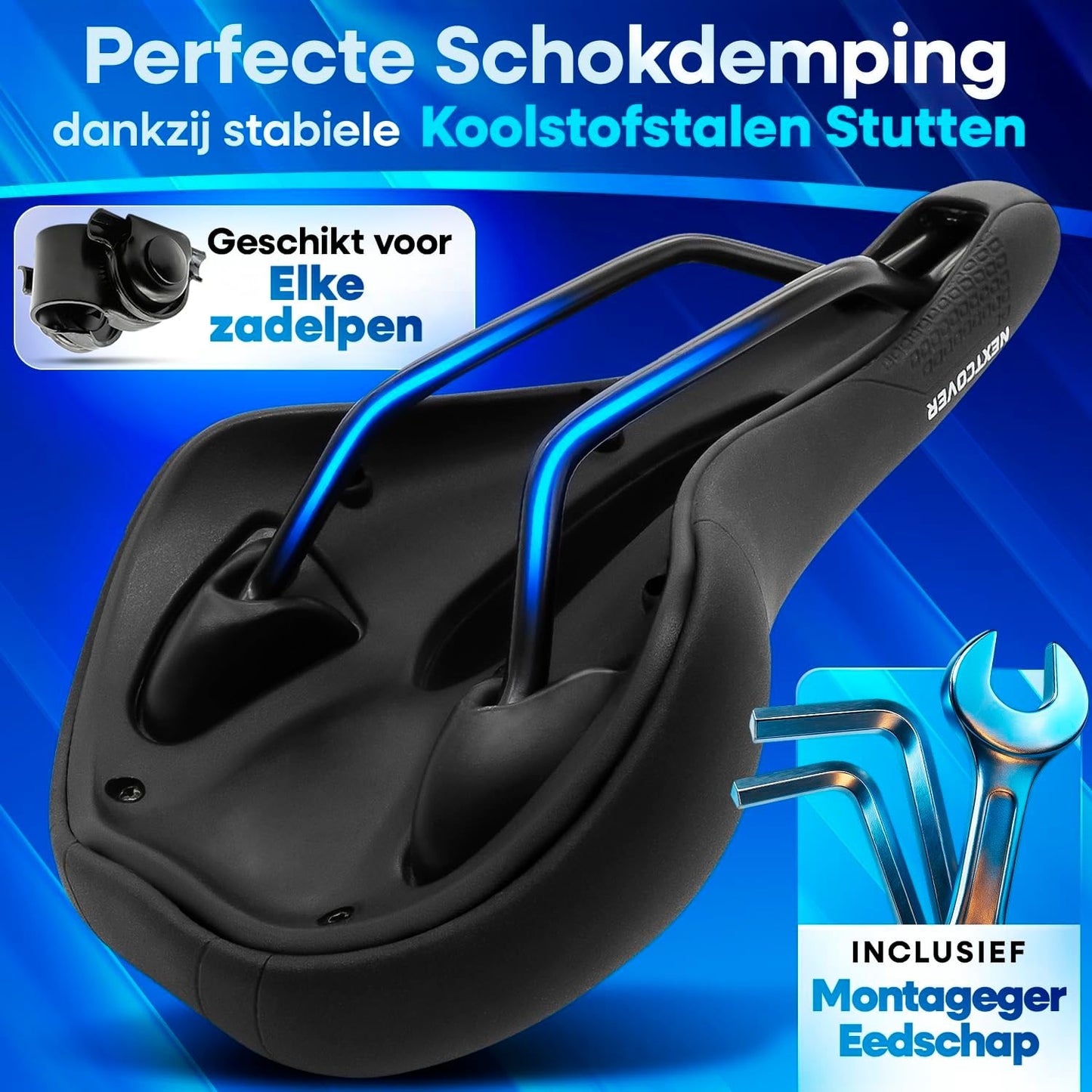 Nextcover Fahrradsattel mit Memory Foam 3.0 - Schwarz - 26 x 18 x 10 cm - Ergonomischer Komfortsattel für Citybike und MTB