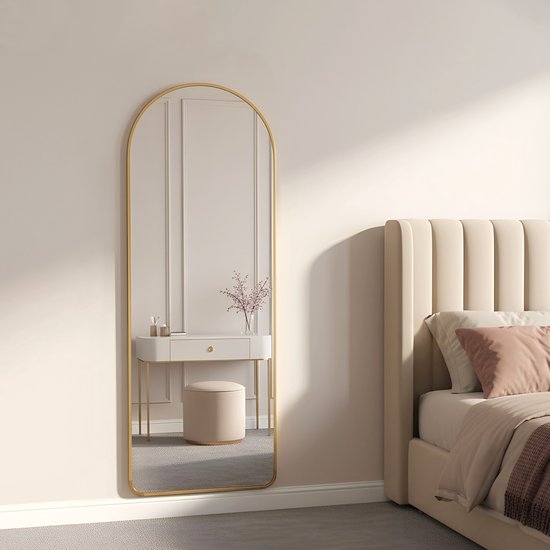Fraay Pass Mirror 160x55cm - Stehend & hängend - Minimalistischer Wandspiegel - Stehspiegel - Gebürstetes Gold