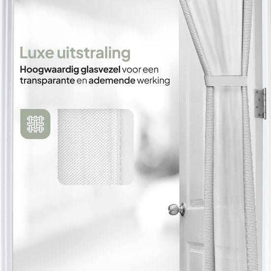 O'DADDY Türvorhang Deluxe FIBER - Magnetischer Fliegenvorhang - Für Neubauten und Standardtüren - Einfache Installation - Weißes Horn - 92x210 cm