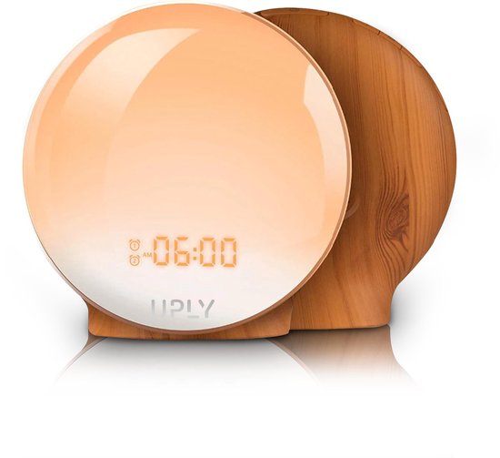 UPLY Wake Up Light - Mit USB-Ladestation - Lichtwecker - Radiowecker - 2 Weckzeiten - 7 Farben