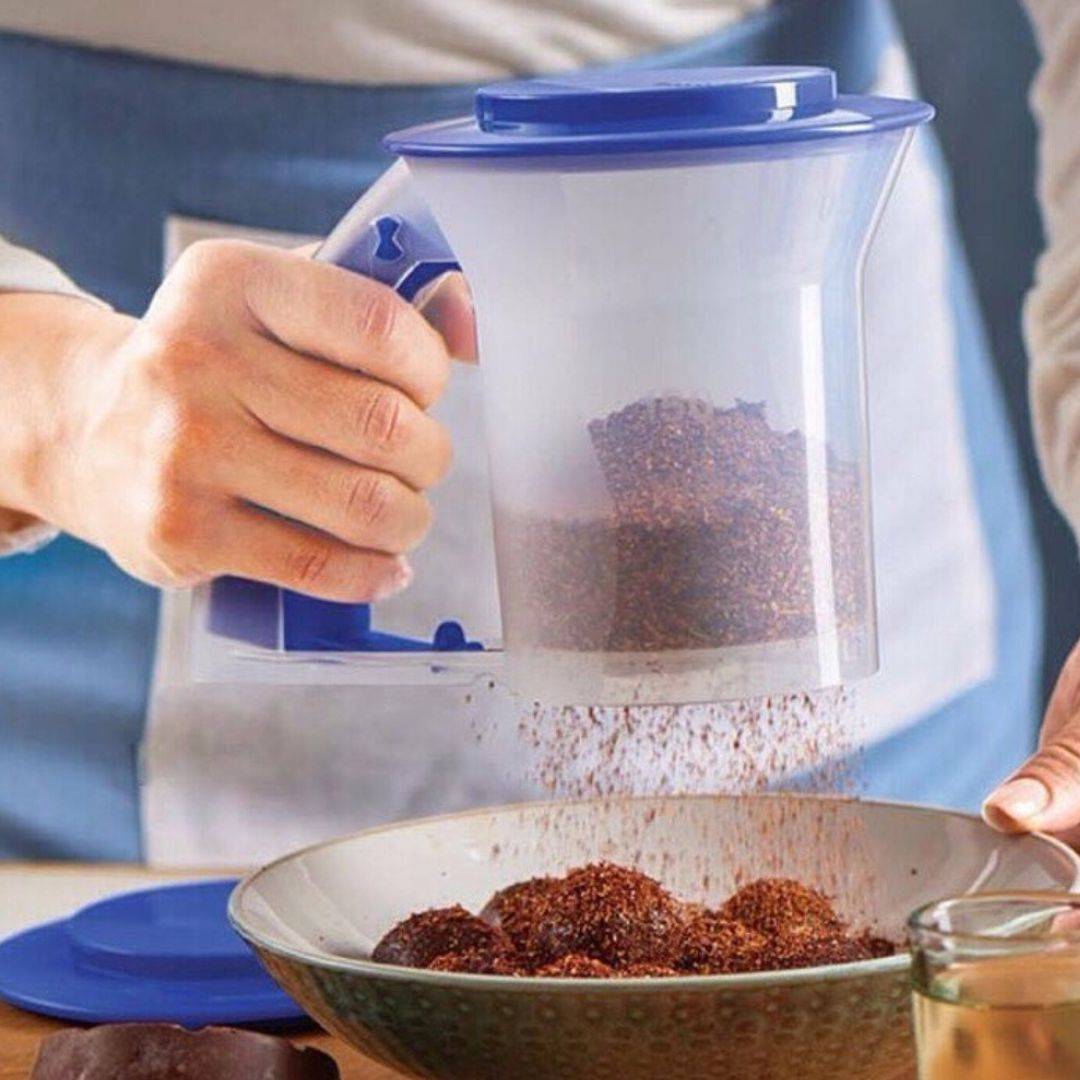 Tupperware Doppelsieb – Rosa/Transparent – Ø 12 x 19 x 14 cm – Sieben mit einer Hand