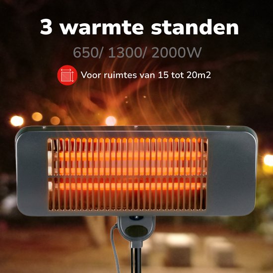 Alpina Infrarotheizung - Terrassenstrahler - 2000W - 3 Heizstufen - Schwarz