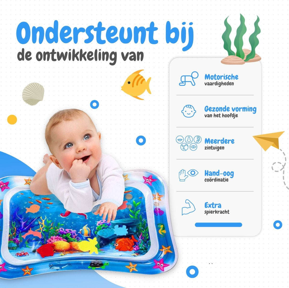 AyeKids Wasser Spielmatte - Wasser Matte - Spielmatte - Aufblasbar - Wasser Matte Baby - Blau