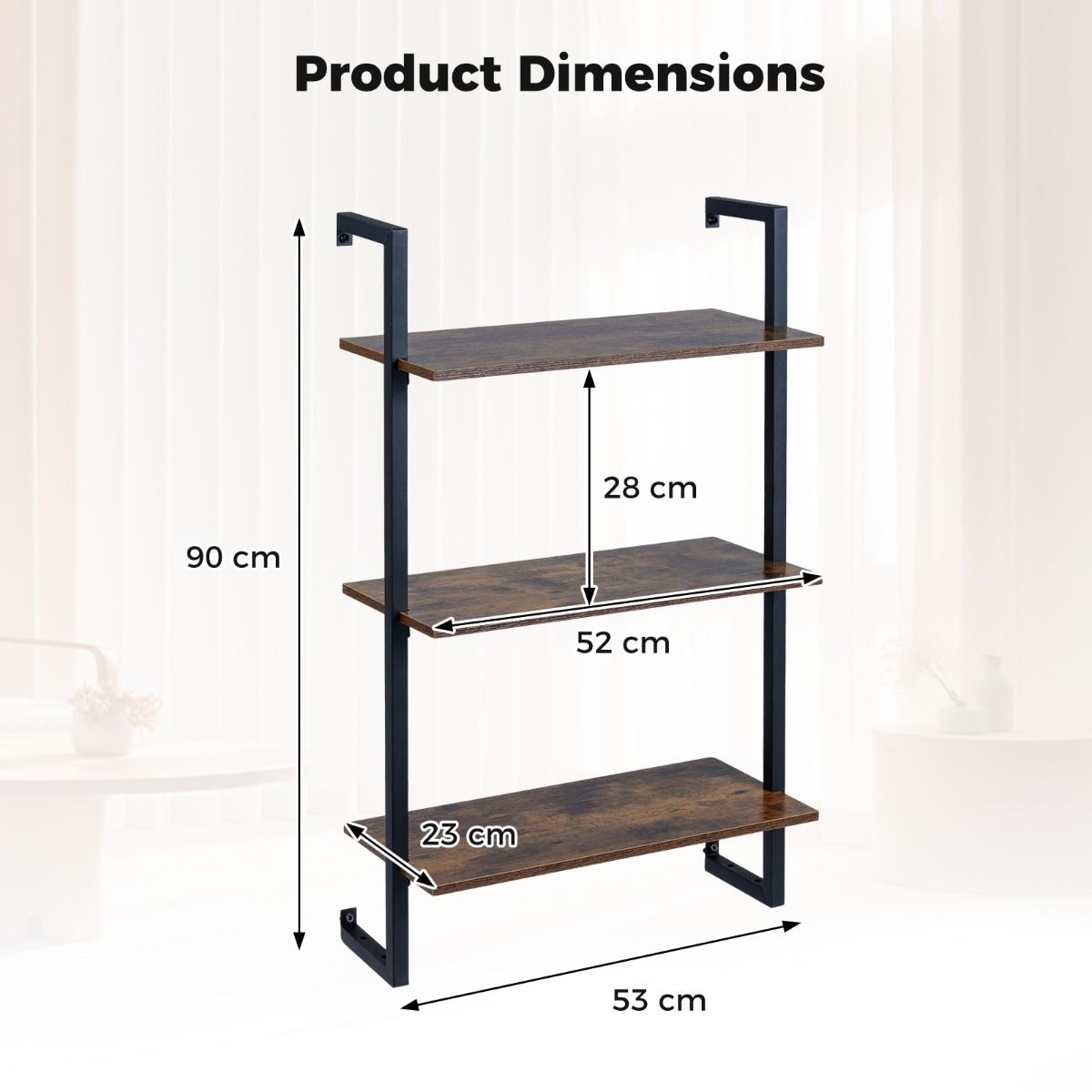 Coast Wandregal Küchenregal – 3 Ebenen – Metallrahmen – braun – 53 x 23 x 90 cm
