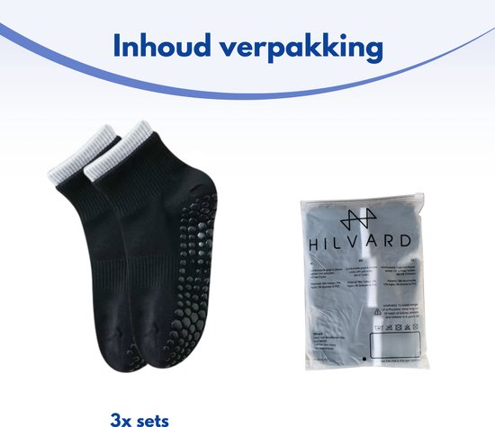 Hilvard Pilates Socken - Yoga Socken - Knöchelsocken - 3 Paar - Schwarz und Weiß - Rutschfeste Socken - Einheitsgröße