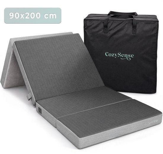 CozySense® Faltmatratze 90 x 200 cm – Gästebettmatratze – Faltmatratze – Atmungsaktiv – Abnehmbarer Bezug & Tragetasche – 10 cm dick – mittlere Härte