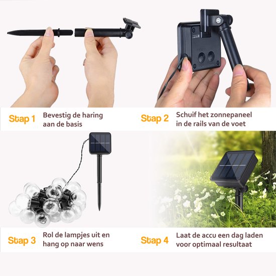 Happy Goods Solar Garden Lights - 20 LED Lichterkette für den Außenbereich - 3 m beleuchtet + 2 m Kabel - Außenbeleuchtung Lichterkette - Lichterketten