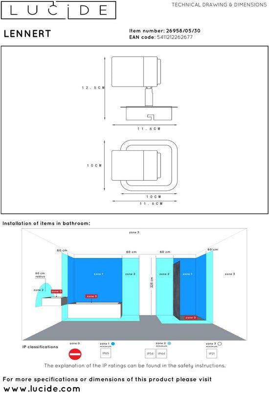 Lucide LENNERT – Deckenstrahler (Deckenleuchte) für das Badezimmer – LED, dimmbar – GU10 – 1×5 W, 3000 K – IP44 – Schwarz