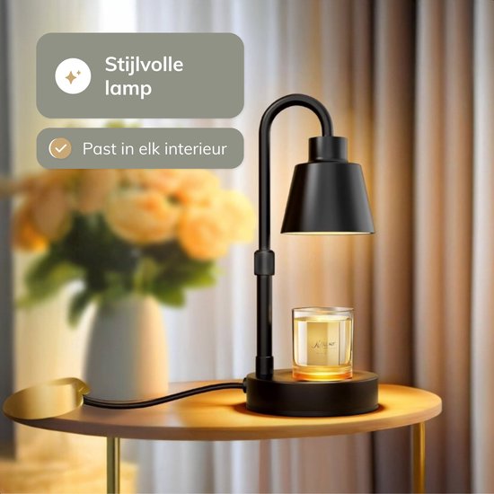 LUFT Kerzenwärmer Lampe – Candle Warmer – Dimmbar – Timer – Höhenverstellbar 15–36 cm – Inkl. 2 Halogenlampen – Schwarz