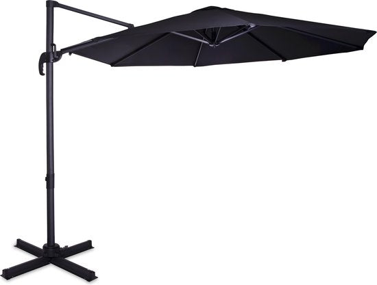 VONROC Premium Floating Parasol Bardolino Ø300cm - Inkl. Kreuzfuß & Schutzhülle - Runder Sonnenschirm - 360° drehbar - Neigbar - UV-beständiges Tuch - Schwarz