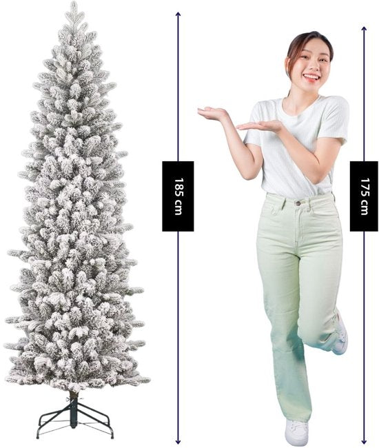 Black Box Trees Harma Slim Weihnachtsbaum mit Schnee und Scharnierkonstruktion für schnellen Aufbau – Kunstbaum für kleine Räume – Weihnachtsdekoration für den Innenbereich – H 185 x Ø 63 cm – Grün, matt