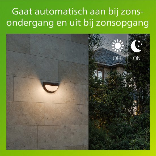 Philips Swyn Solar-Wandleuchte – Solarbetrieb – Warmweißes Licht: 2700 K – Schwarz – Zwei Leuchtstufen – Dämmerungssensor – Bewegungssensor – IP44: wetterfest – Solar-Außenbeleuchtung
