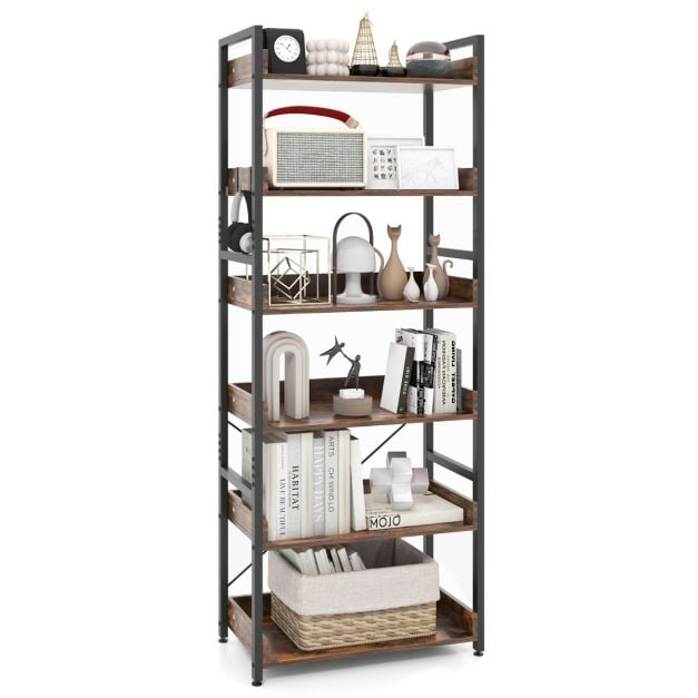 Coast Industrielles Bücherregal mit 6 Einlegeböden und 4 Haken – 69 x 34 x 177 cm – Braun und Schwarz