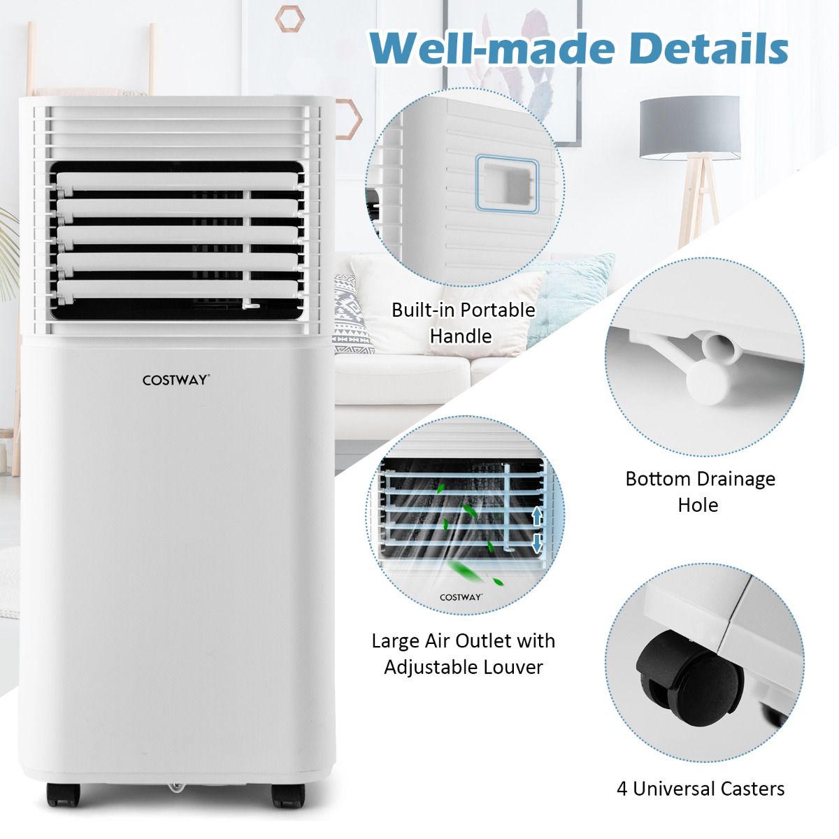 Coast Tragbare Klimaanlage 4-in-1 – 7000 BTU – 15 m² – Luftkühler, Luftentfeuchter & Ventilator – Schwarz