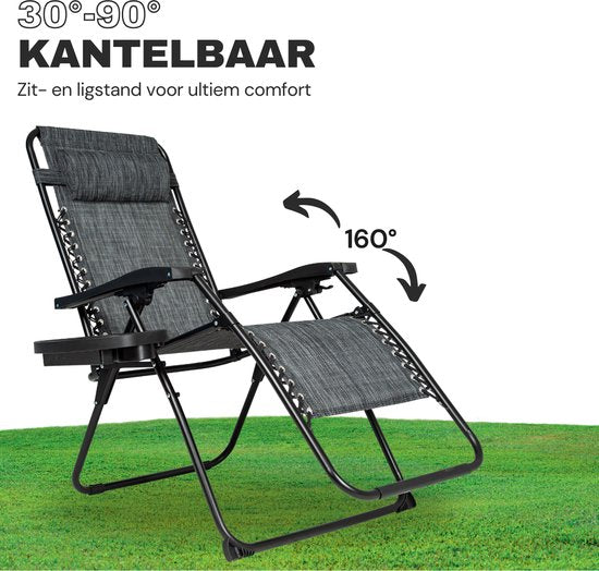 Vaive Luxury Garden Chairs Duo Set - Verstellbarer Gartenstuhl und Liege - 30°-90° verstellbar - Garten - Metall - Schwarz