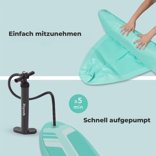 LifeGoods SUP Board - Deluxe Set - Mit Sitz - Aufblasbares Paddle Board - Max. 135KG - 320x81cm - Mintgrün