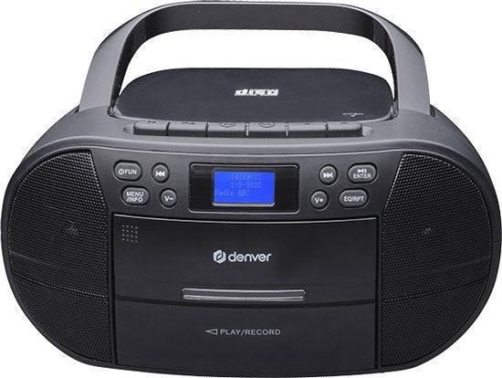 Denver TDC-280 - Boombox - DAB - FM - Radio - CD-Player - Kassette - AUX-Eingang - Uhr - Wecker - Schwarz