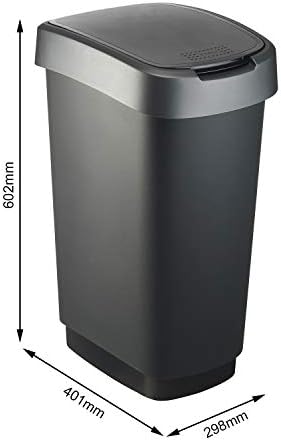 Rotho Twist Mülleimer mit Deckel, 50 Liter, Schwarz/Silber, BPA-frei