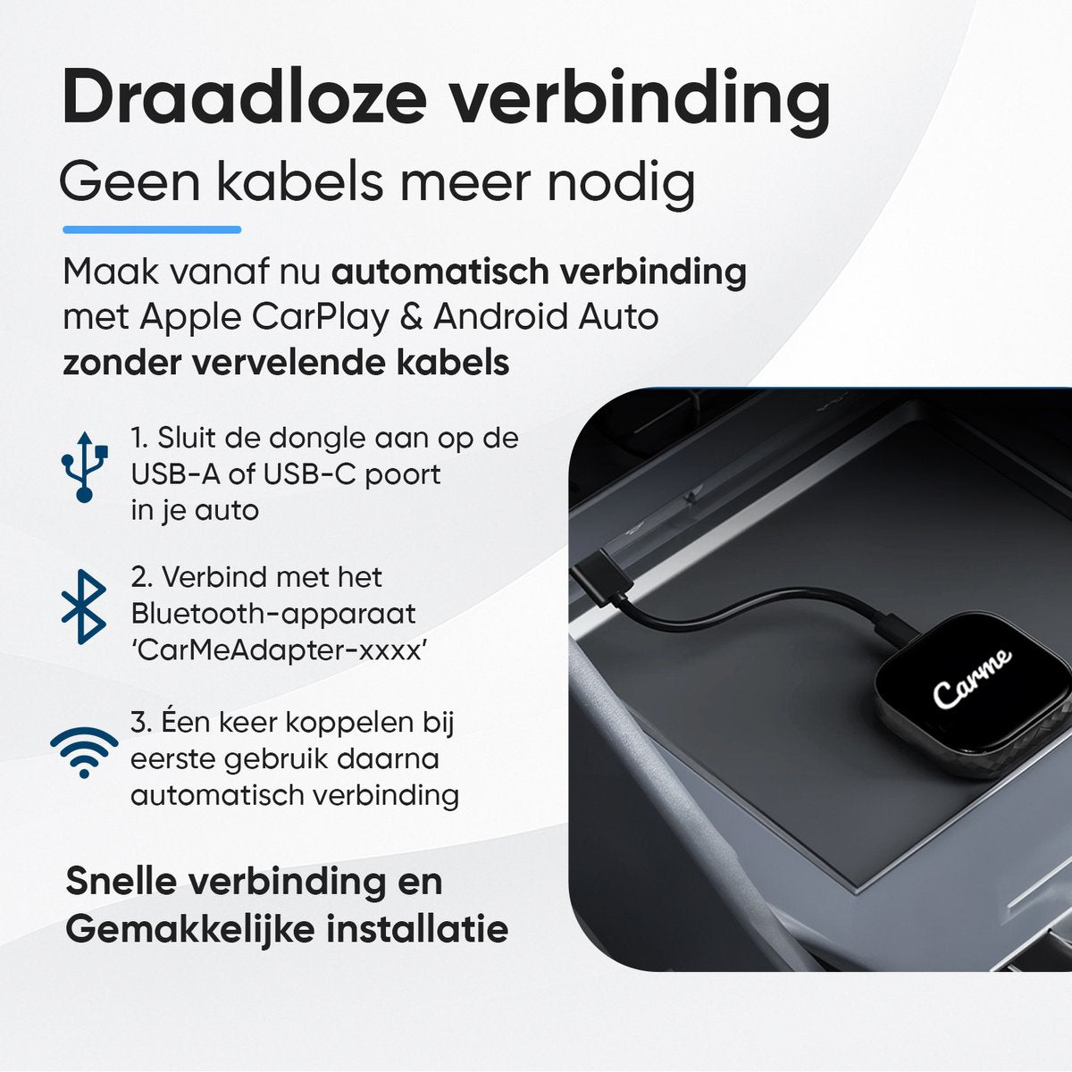 CarMe Premium 2-in-1 CarPlay Dongle - Kabelloses CarPlay & Android Auto - USB-A & USB-C - 5GHz Verbindung - Automatisches Pairing - Schwarz