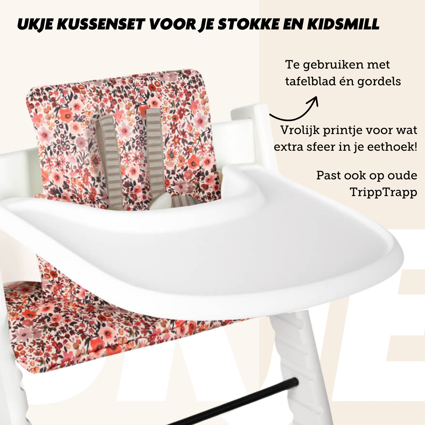 Ukje Tripp Trapp Kissen-Set – Rosa Blumen – Laminiert