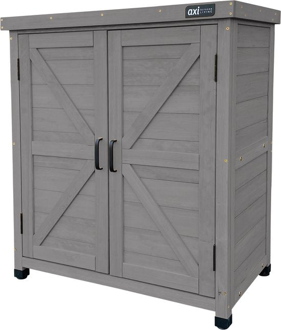 AXI Felix Aufbewahrungsschrank aus Holz – Gartenschrank aus FSC-Holz – Magnetverschluss – Verstellbare Füße – 80 x 45 x 93 cm – Warmgrau