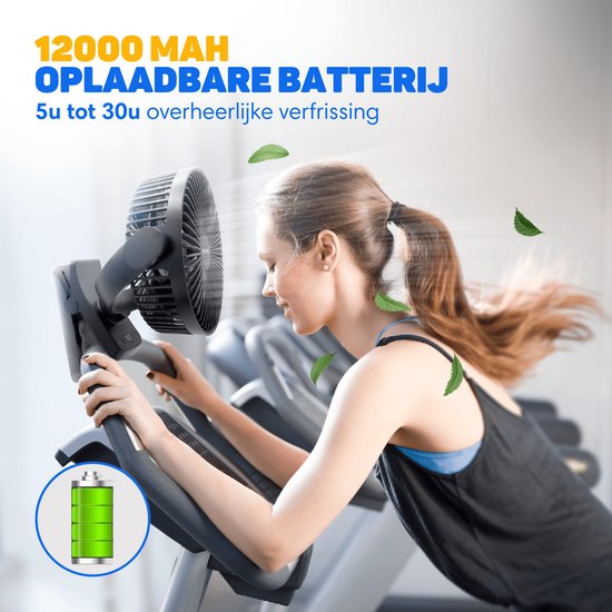 Vulpes Goods® Tech - Tischventilator MAX - Ventilator - Wiederaufladbar & kabellos - Leiser USB-Ventilator mit Fernbedienung - 5 Geschwindigkeiten & Beleuchtung - Ultraleise - 12000 mAh & Powerbank-Funktion - Schwarz