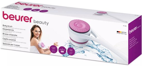 Beurer FC 25 Elektrische Badebürste – Rückenbürste – Körperbürste – Massagegerät – Hautbürste mit Griff – Peelingbürste – 2 Geschwindigkeitsstufen – Weiß – 3 Jahre Garantie
