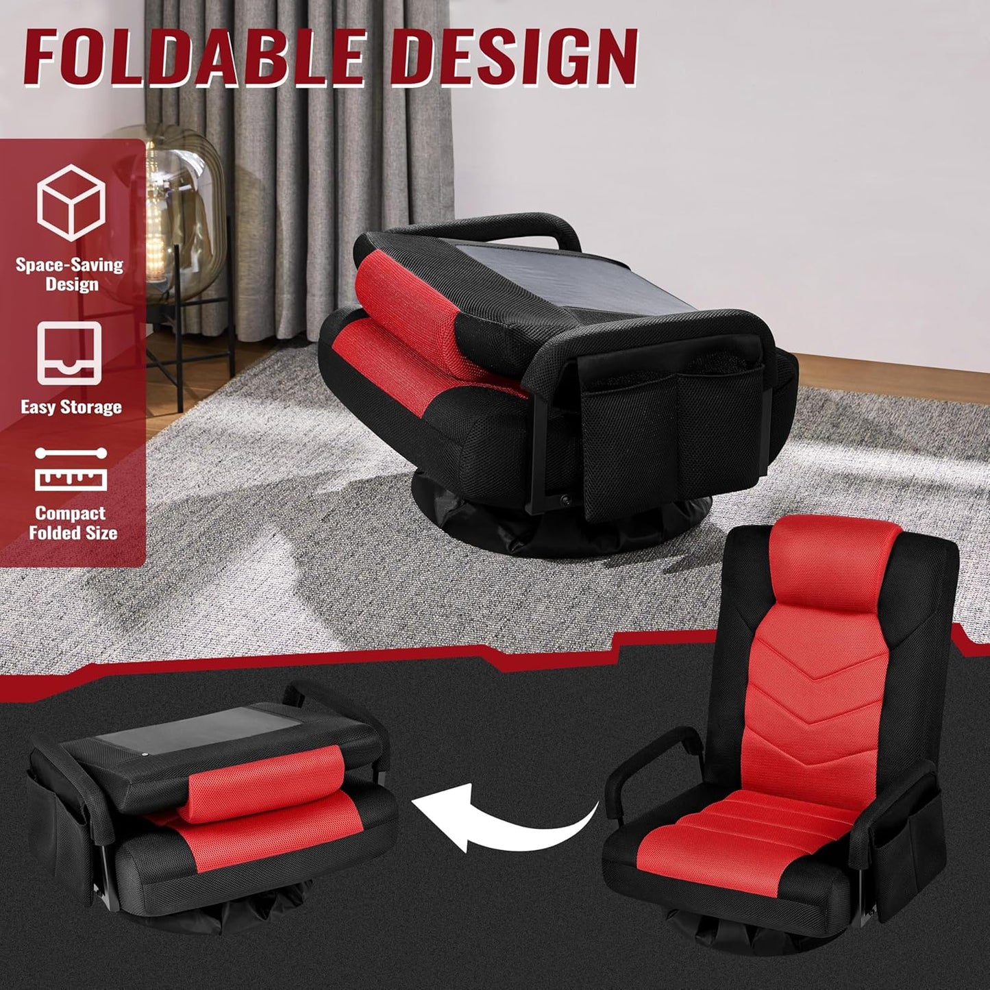 Yaheetech Drehbarer Gaming-Stuhl – Verstellbarer Gaming-Stuhl mit Armlehnen und Seitentasche